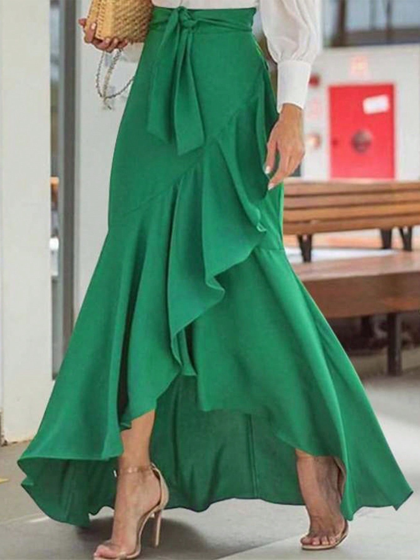 Elegant Asymmetric Hem Solid Color Summer Skirt, European And American Bestseller