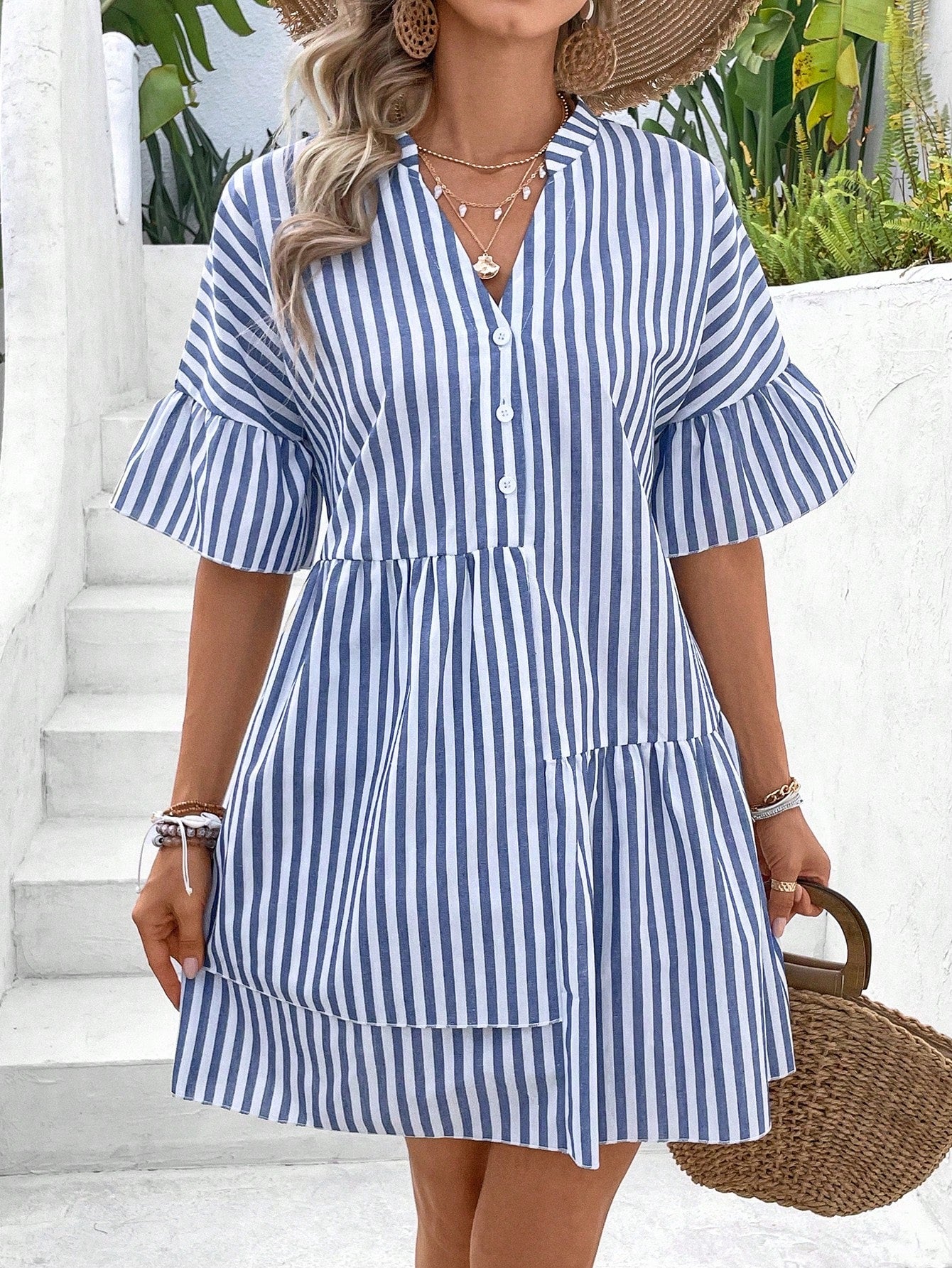 Women's Summer Patchwork Vertical Stripe Dress