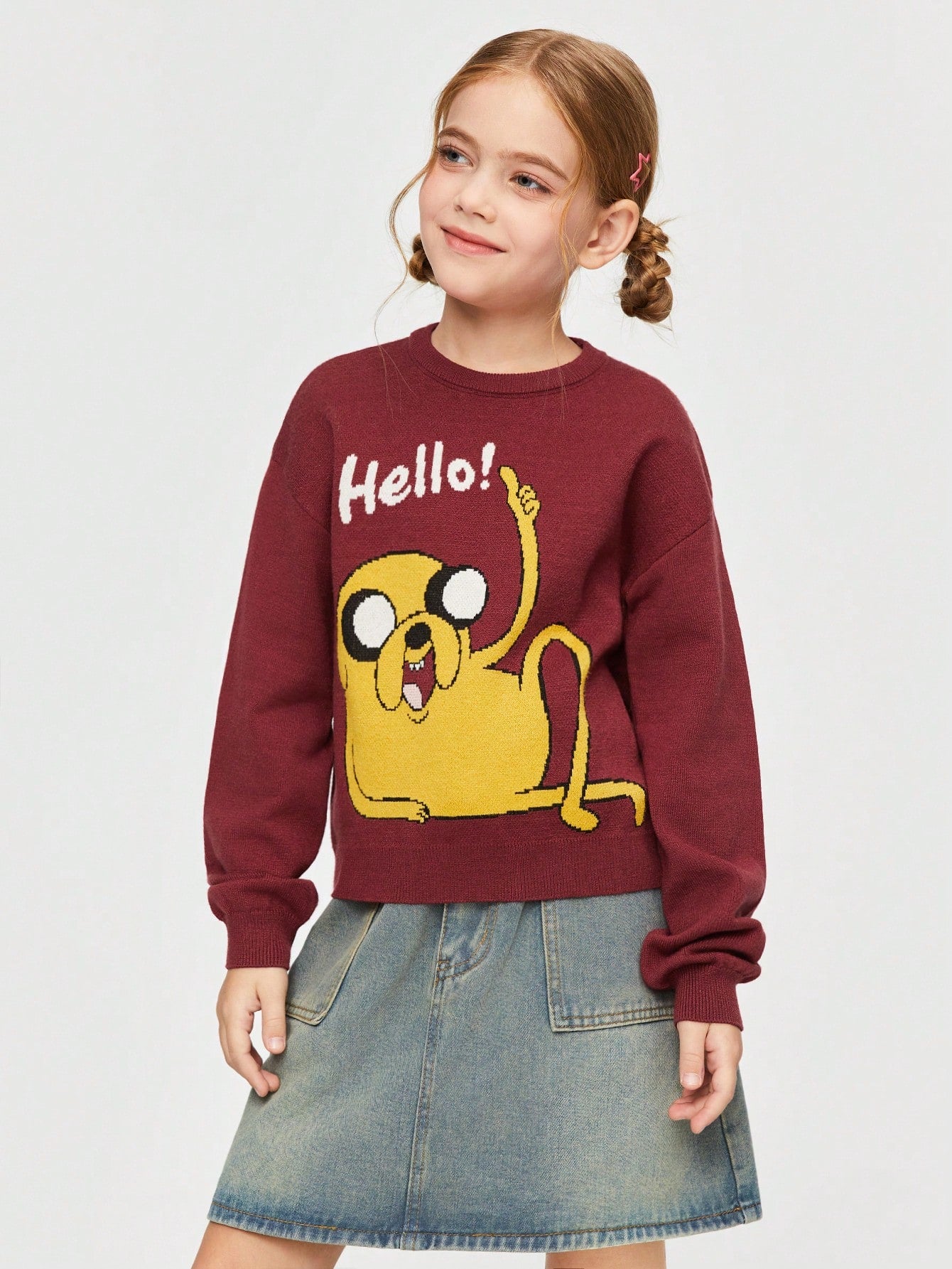 ADVENTURE TIME X Tween Girls Casual Loose Fit Round Neck Drop Shoulder Oversize Sweater Autumn And Winter