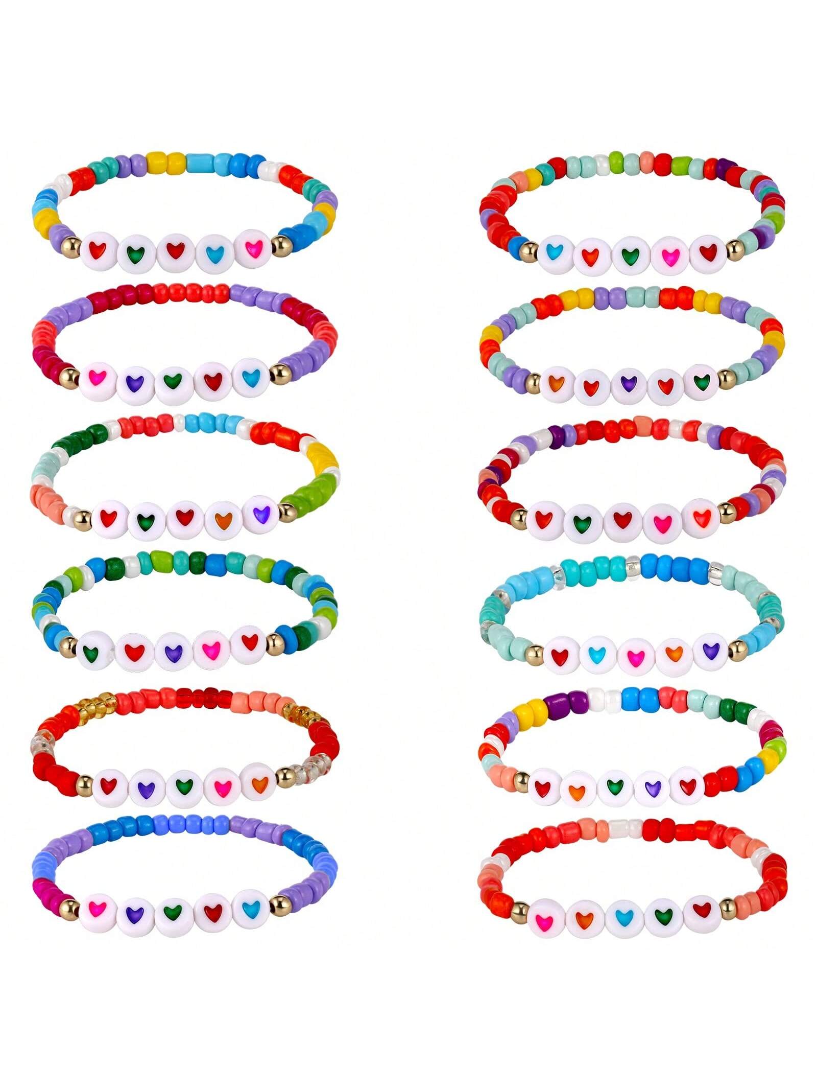 12pcs Girls Letter Detail Beaded Bracelet