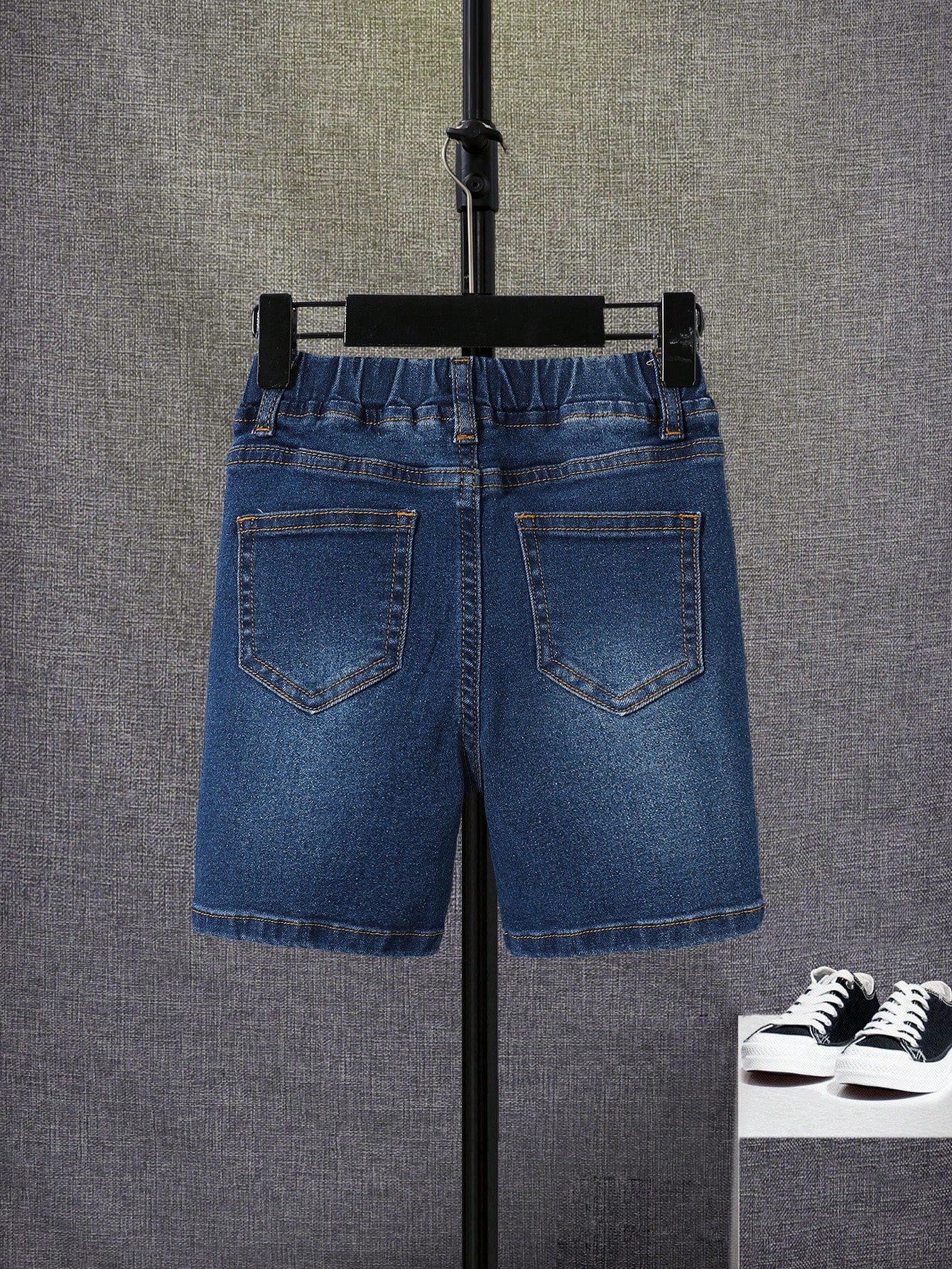 Young Boy Ripped Frayed High Stretch Washed Blue Denim Shorts , For Summer Outfits