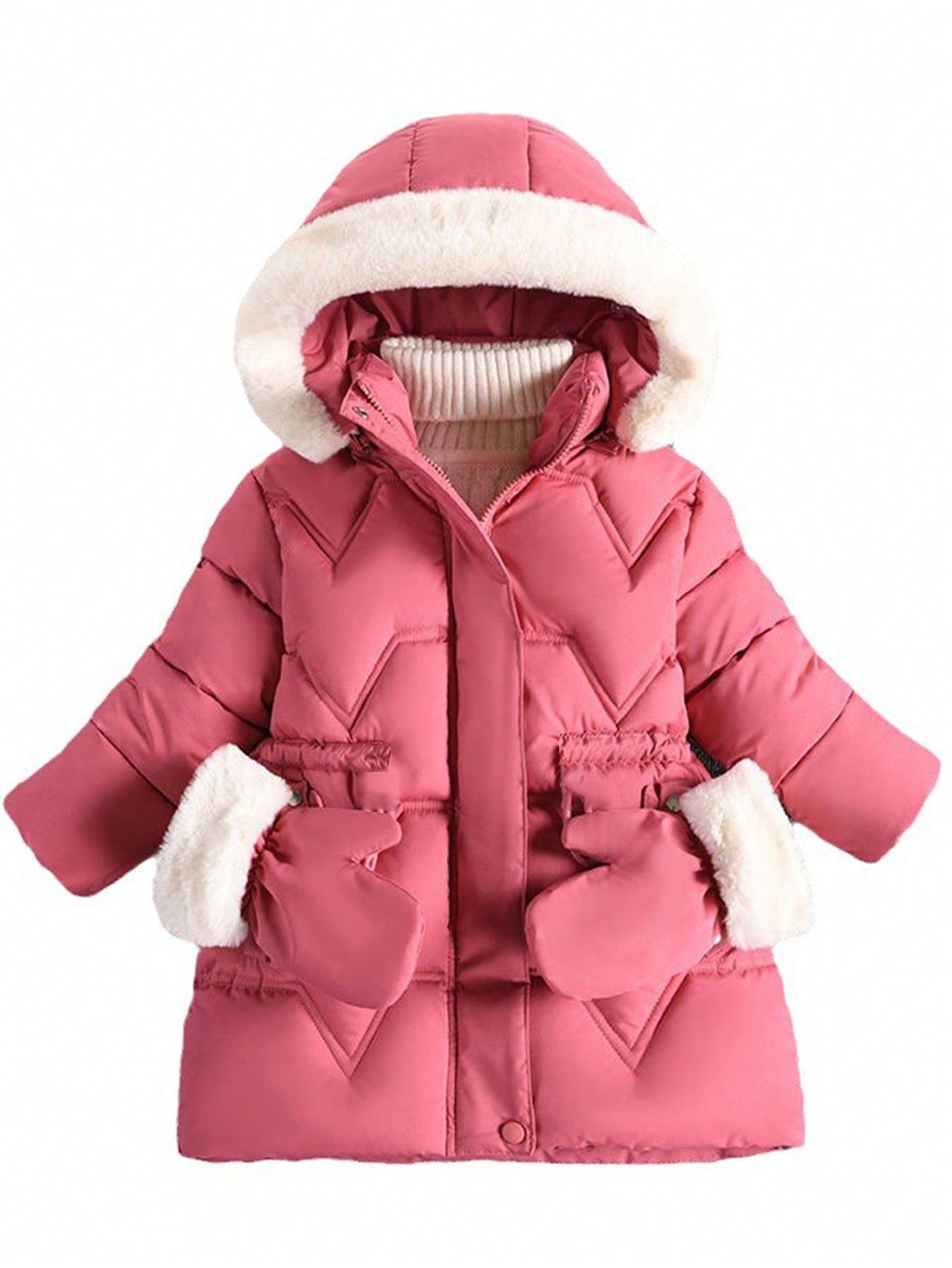 Young Girl Children's Jacket For Girls, Mid-Length Thermal Lined Thick Stylish Coat In Winter