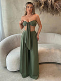 Women's Front Knot Strapless Top And Pants Two Piece Set  Spring Summer Women Clothes Bachelorette Party Spring Break Birthday Outfit Valentine Day Sexy Outfits
