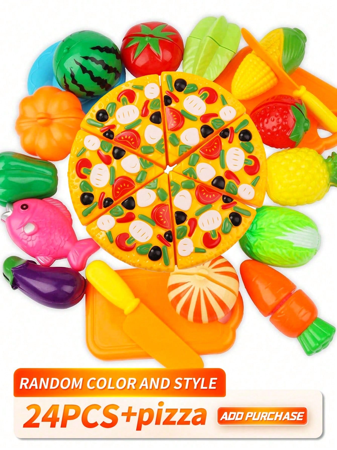 22pcs Random Fruit, Vegetable & Pizza Miniature Toy Set