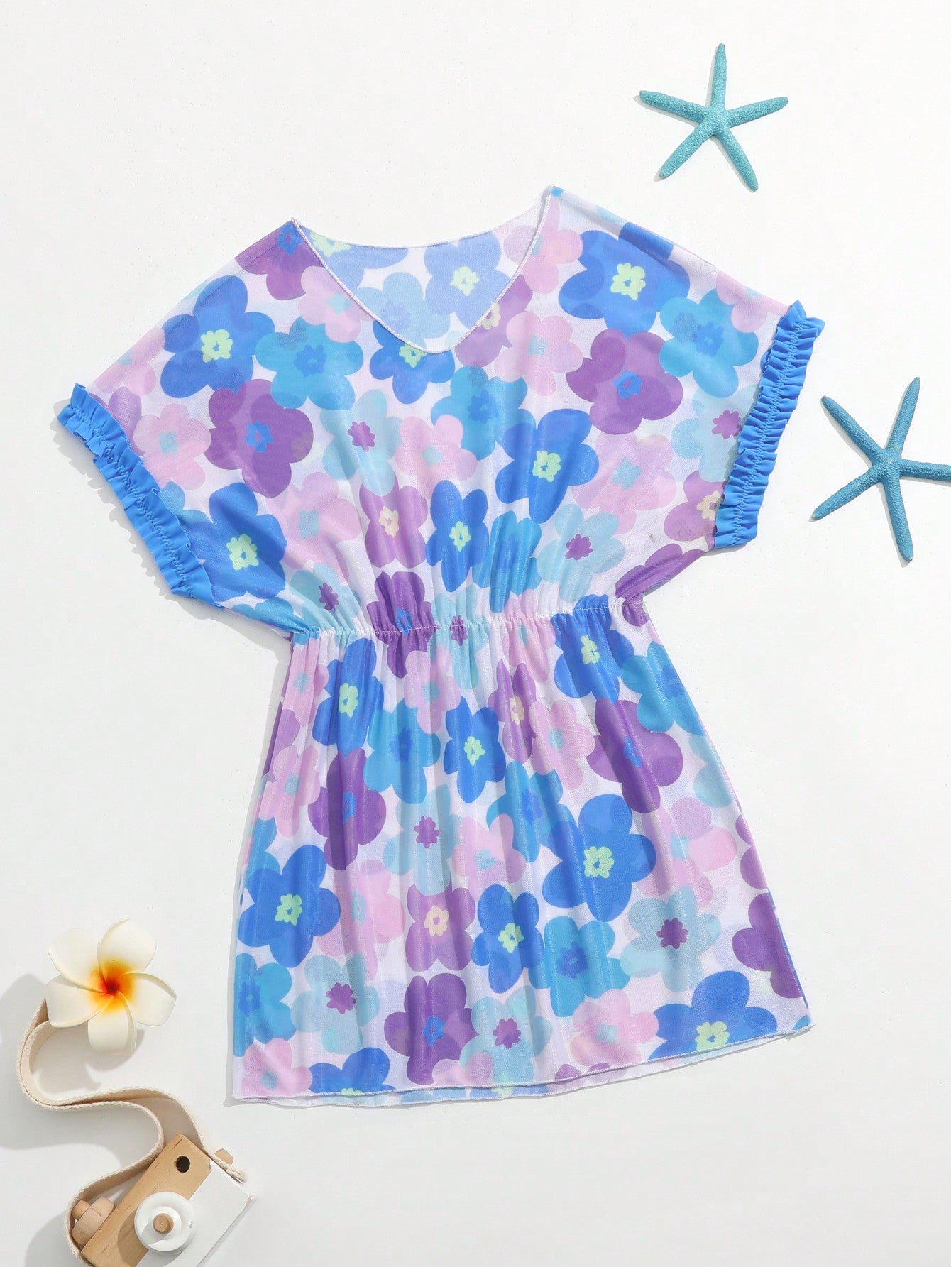 Young Girl Random Floral Printed Kimono Cover Up