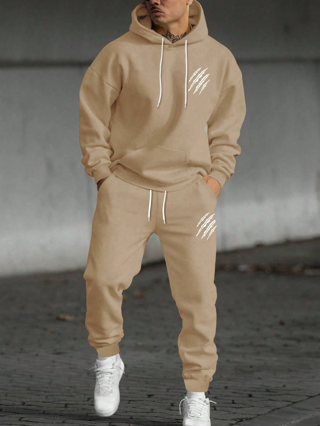 Men's Claw Pattern Drop Shoulder Hoodie And Joggers Set