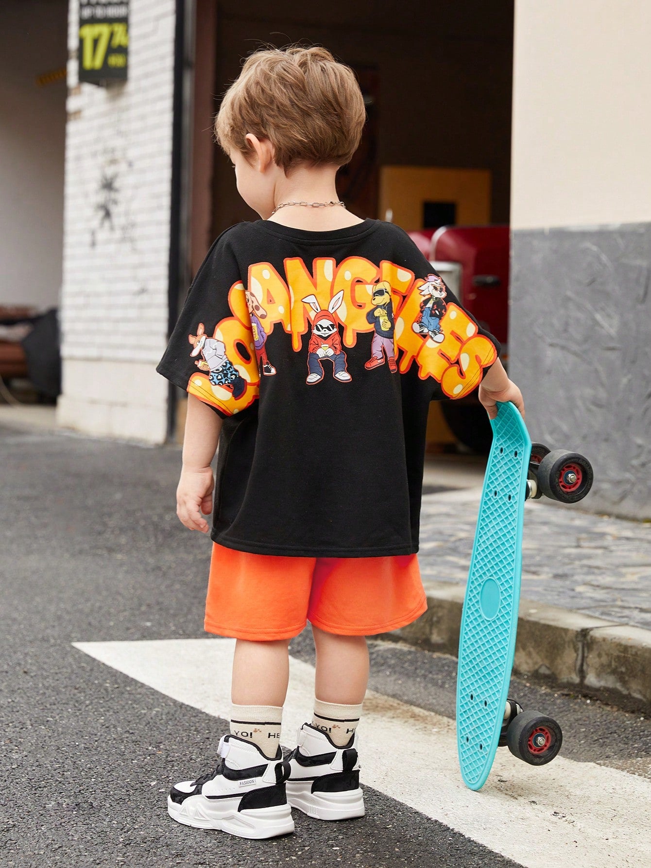 Tween Boys' Extended Size Casual Letter Print Round Neck Pullover Short Sleeve T-Shirt And Woven Belt Shorts Knit 2pcs Set