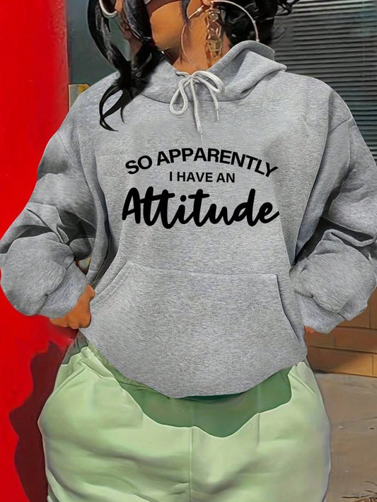 Slogan Graphic Kangaroo Pocket Drop Shoulder Drawstring Hoodie SO APPARENTLY I HAVE AN Attitude