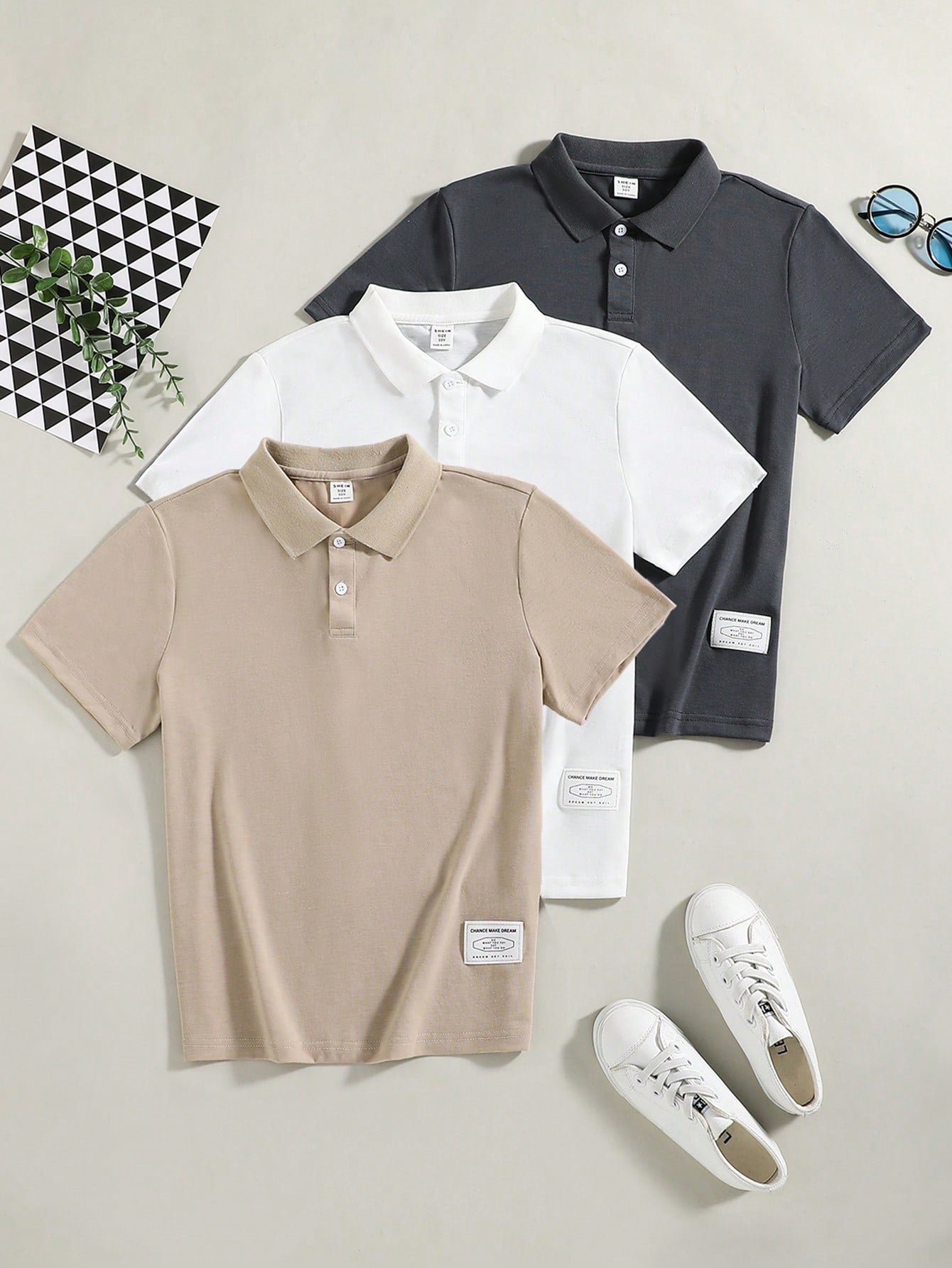 3pcs/Set Tween Boys' Simple Casual Short Sleeve Polo Shirt