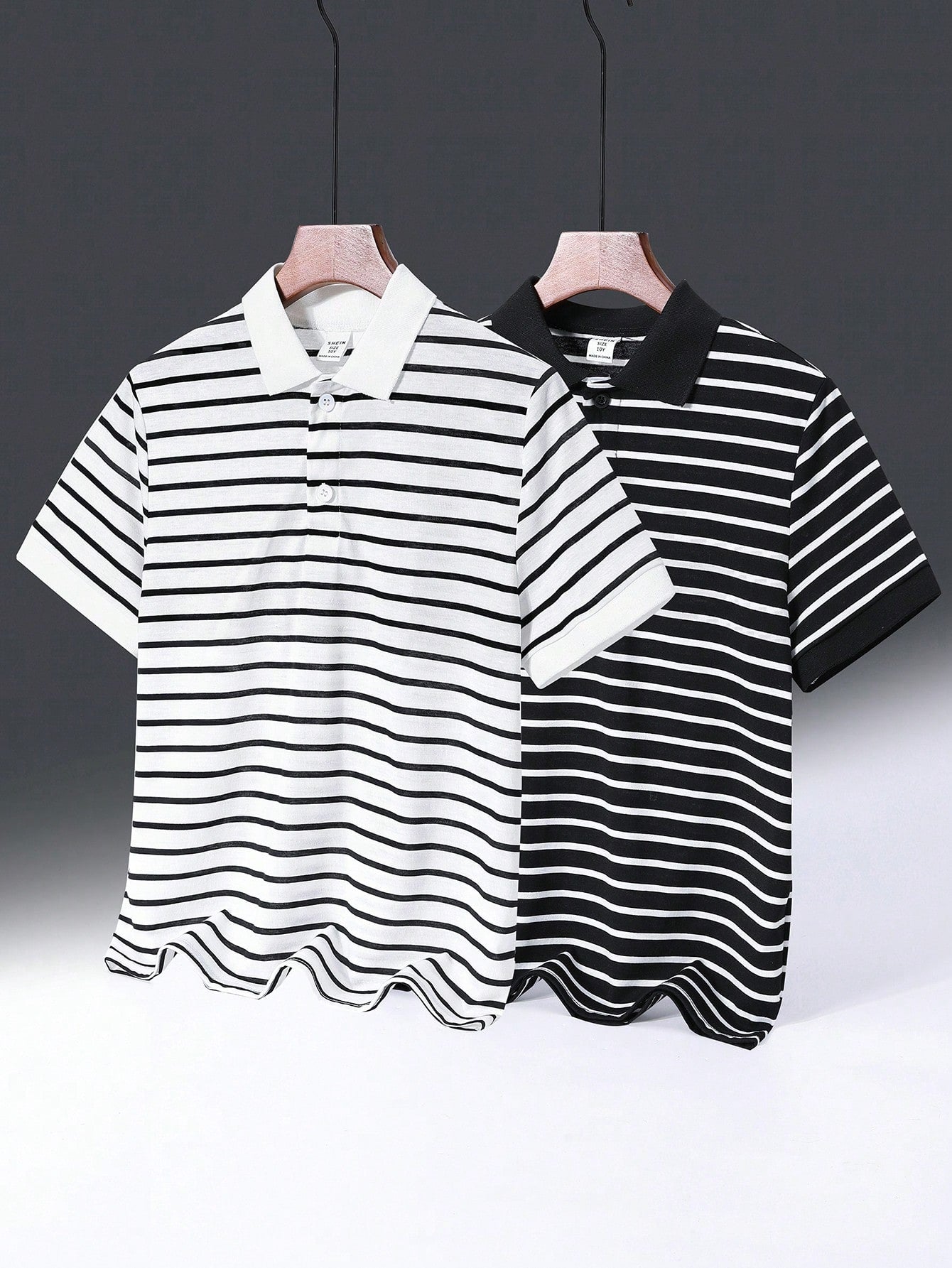 Tween Boys' Loose Fit Striped Short Sleeve Polo Shirt With Turn Down Collar 2pcs/Set