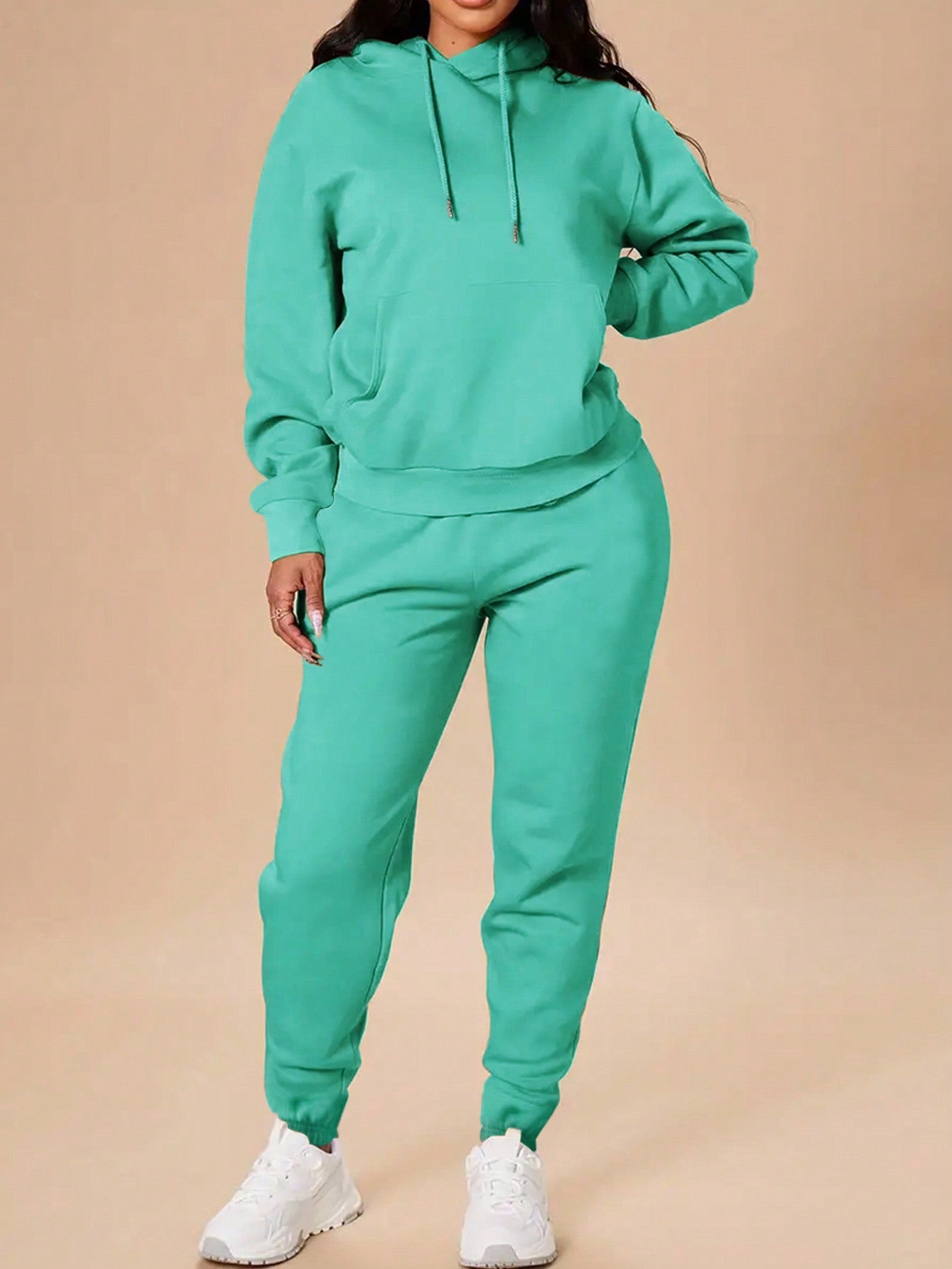 2pcs/Set Solid Color Long Sleeve Hoodie And Sport Pants