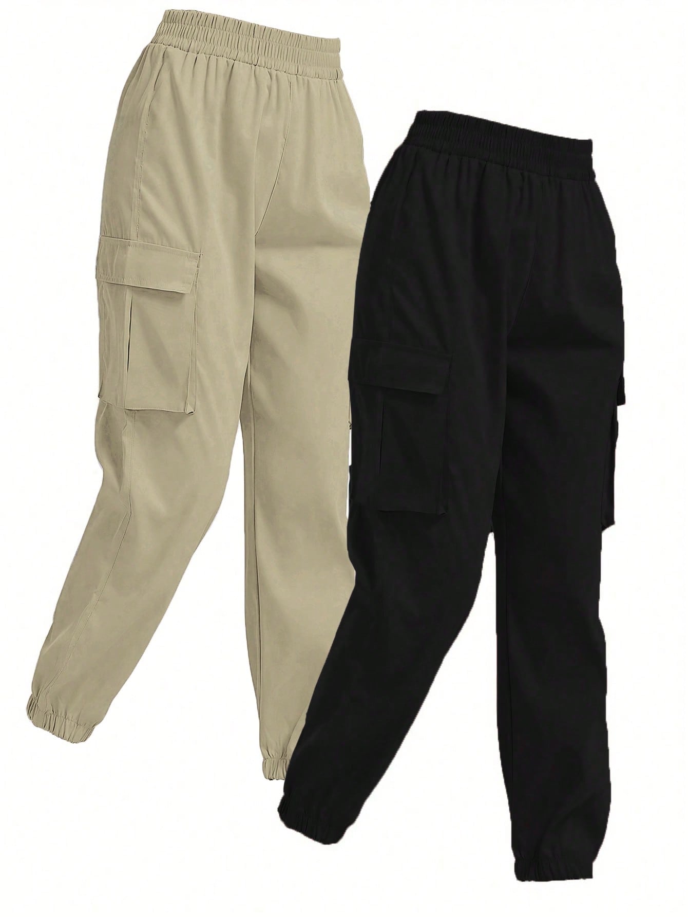 2pcs Elastic Waist Flip Pocket Jogger Cargo Pants