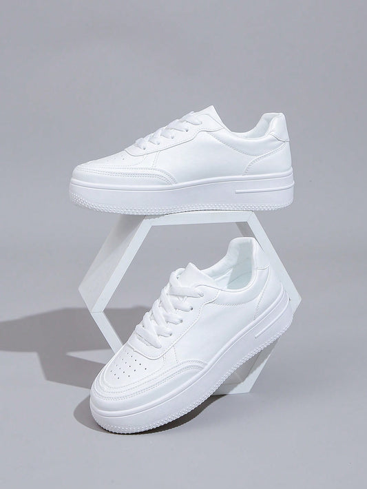 Spring And Autumn Fashionable Casual Sneakers With Thick Soles For Teenagers, White Skate Shoes