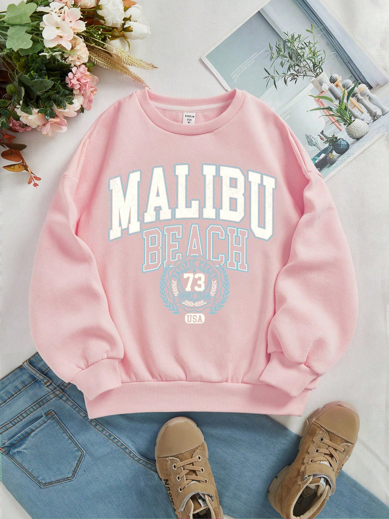 Teen Girl Round Neck Long Sleeve Letter Print Sweatshirt