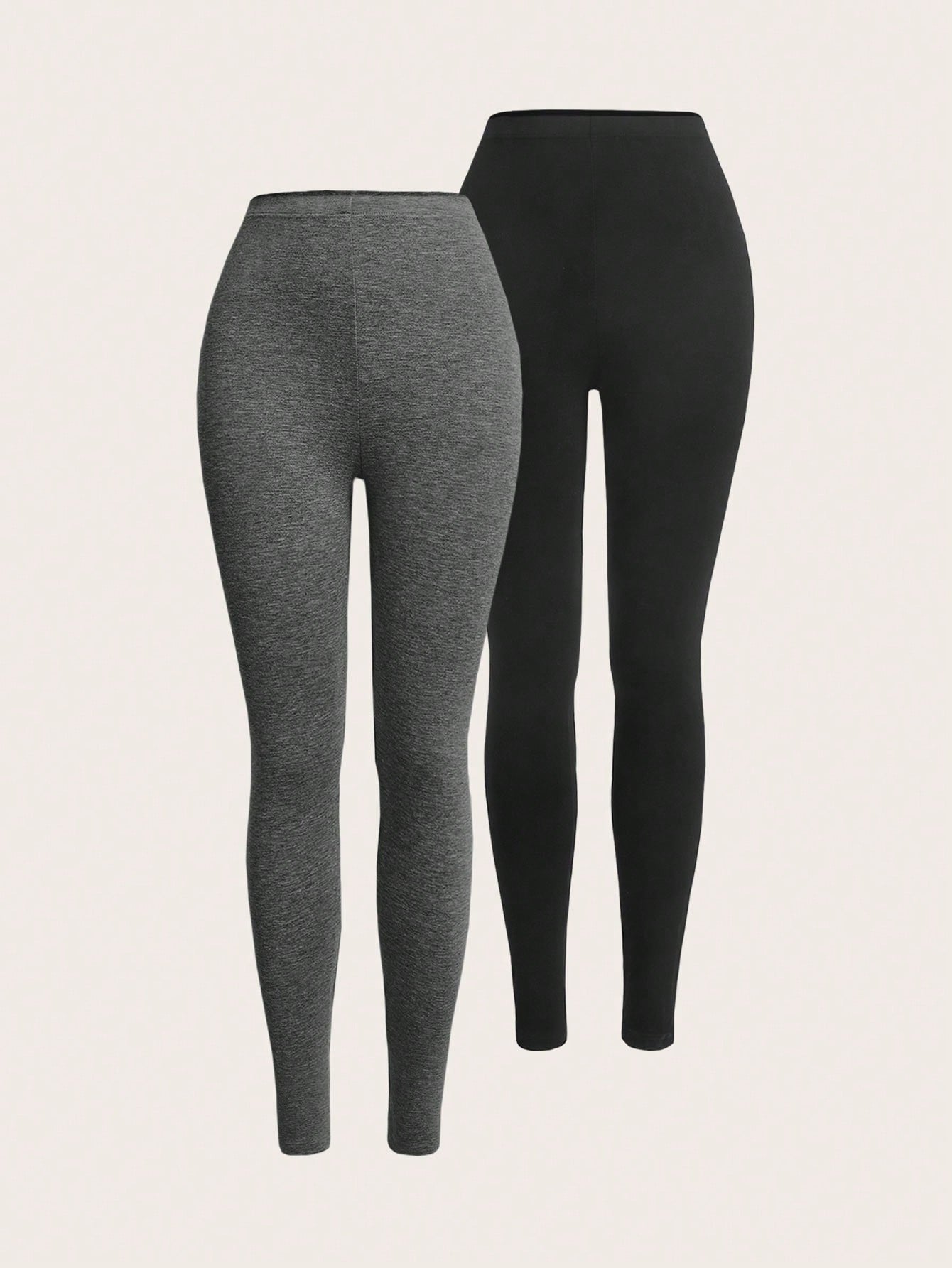 2pcs Solid Elastic Waist Leggings