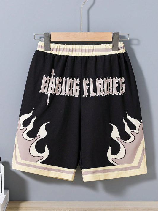 Tween Boys' Letter & Flame Printed Shorts