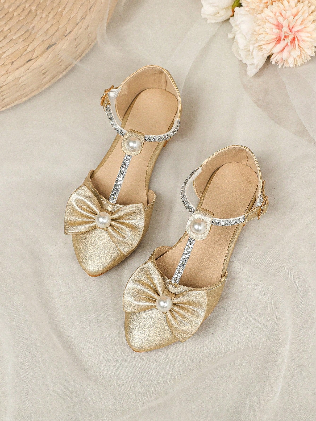 Kids' Fashionable Gold Butterfly Decorated Flats, For Girls