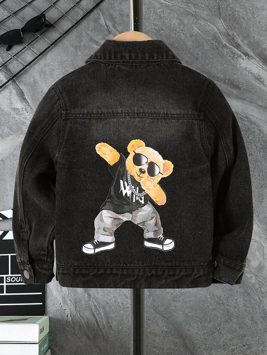 Young Boy Casual Fashionable Cartoon Denim Jacket For Daily Wear