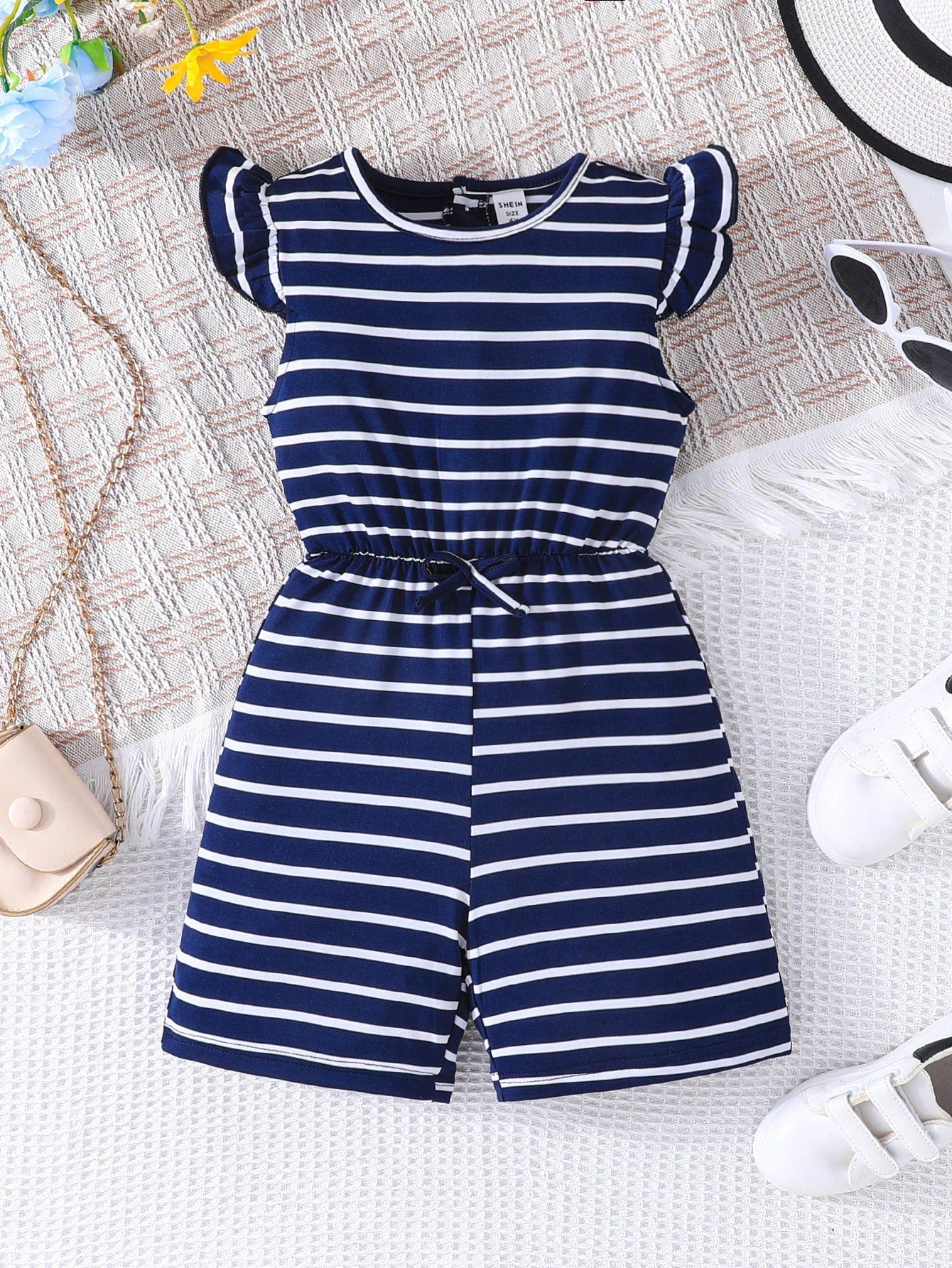 Young Girl Casual Striped Printed Jumpsuit, Summer