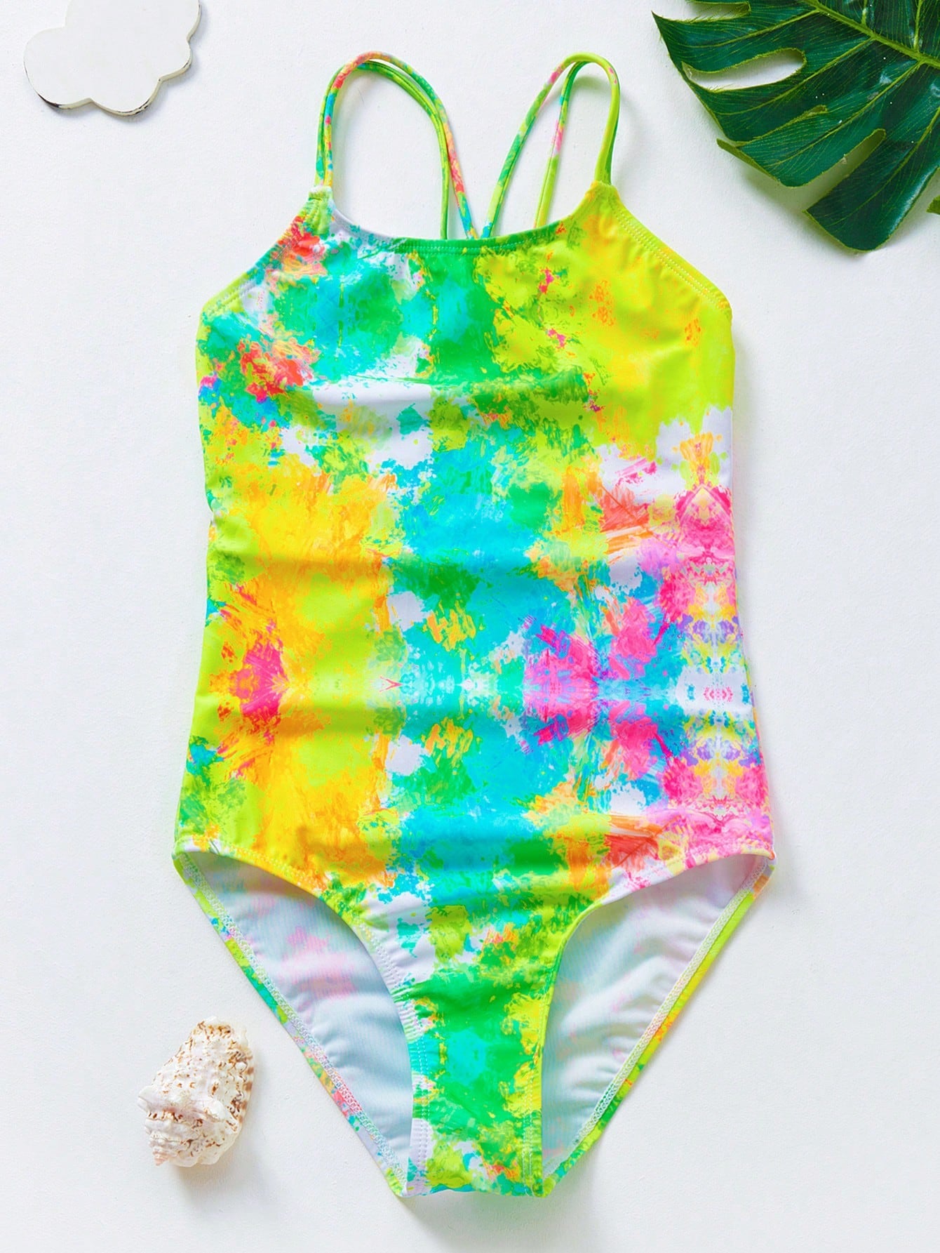 Tween Girls Tie-Dye Fashionable One-Piece Swimsuit