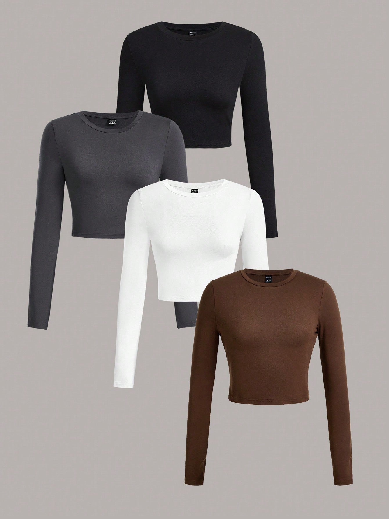 4pcs Casual Round Neck Long Sleeve Slim Fit Women's T-Shirt, Ideal For Spring And Autumn