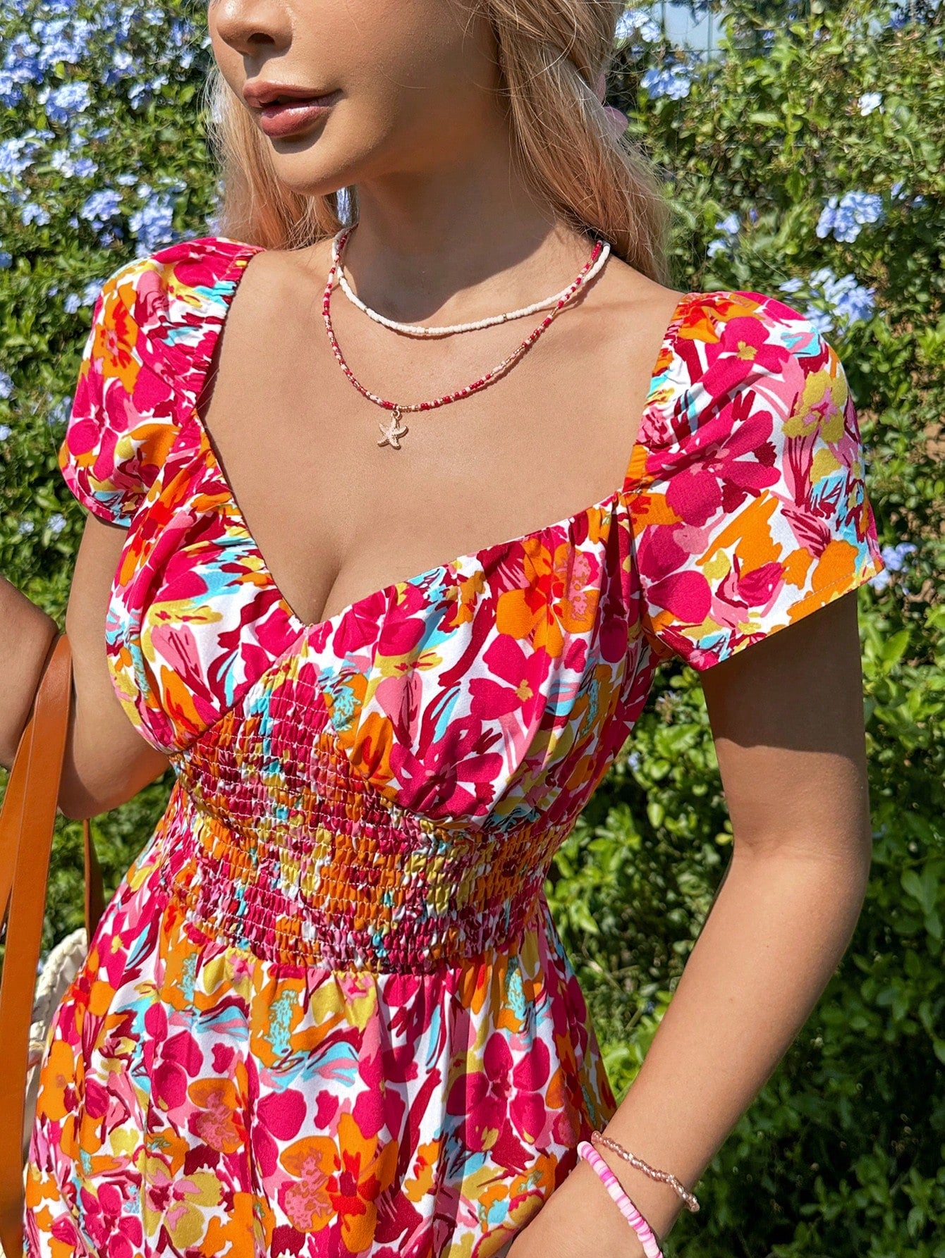 Floral Print Shirred Waist Romper