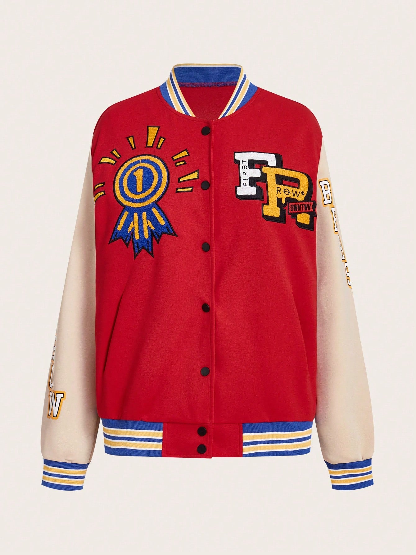 Women's Letter & Emoji Printed Baseball Jacket