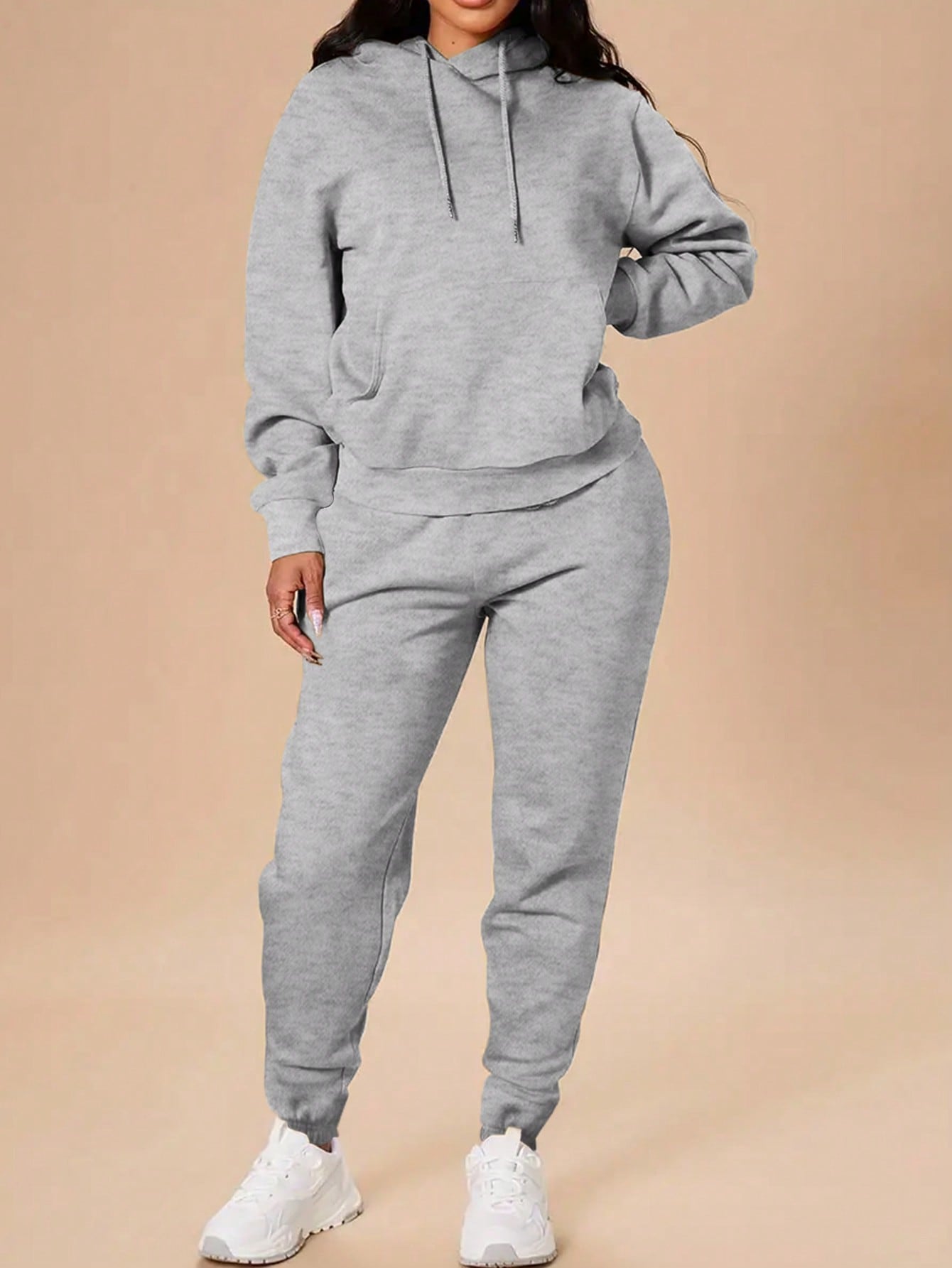 2pcs/Set Solid Color Long Sleeve Hoodie And Sport Pants