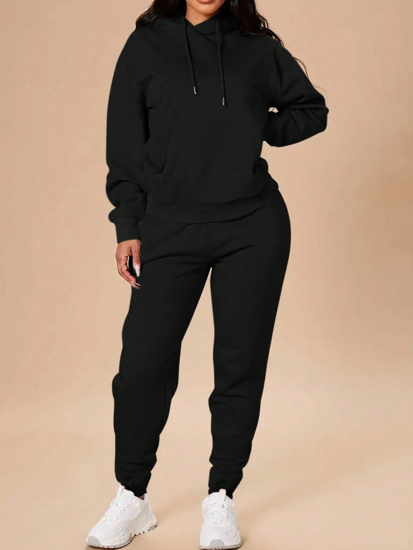 2pcs/Set Solid Color Long Sleeve Hoodie And Sport Pants