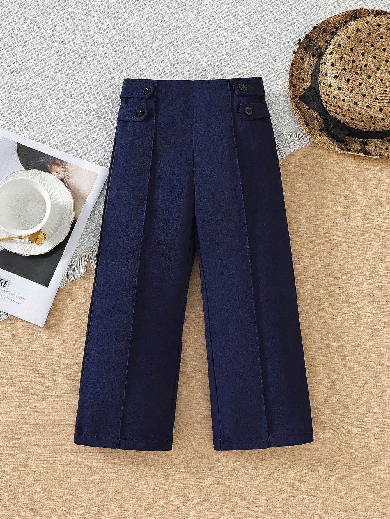 Young Girl Button Detail Straight Leg Pants