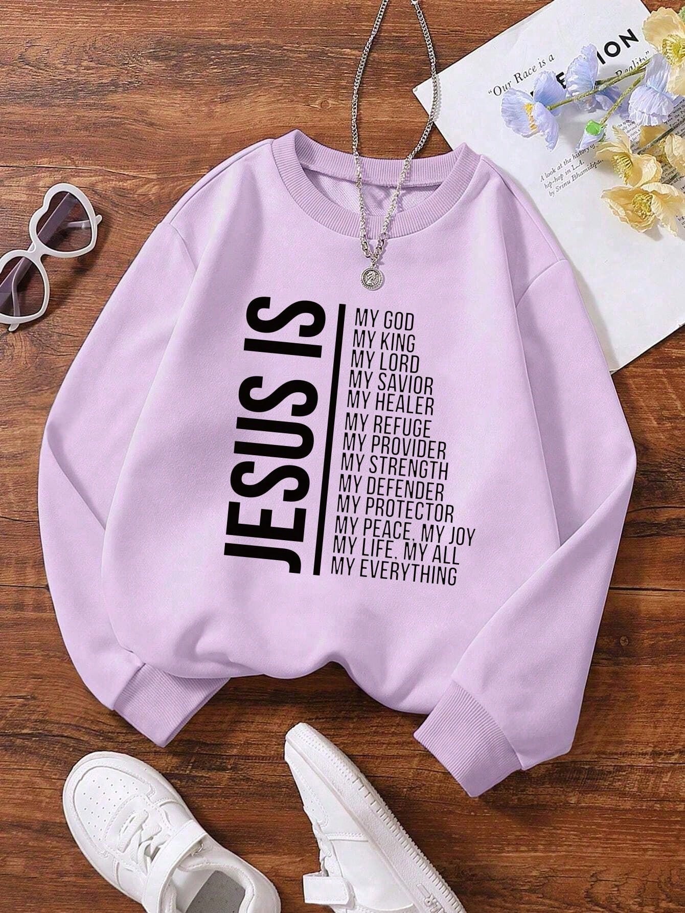 Tween Girl 1pc Fashionable Casual Round Neck Sweatshirt With Slogan Print