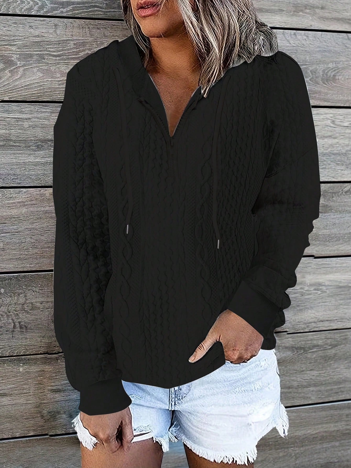 Women'S Textured Hooded Sweatshirt