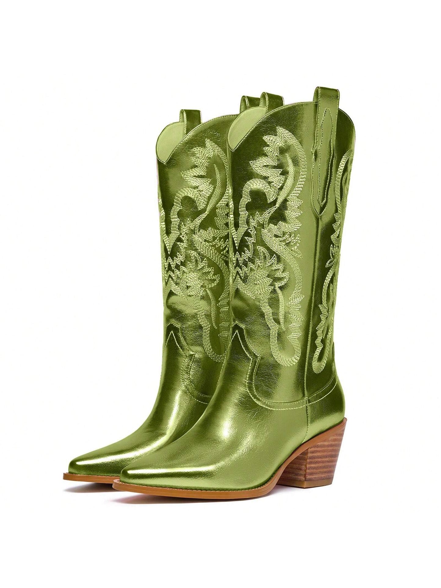 Western Embroidered Metallic Cowboy Mid Calf Boots