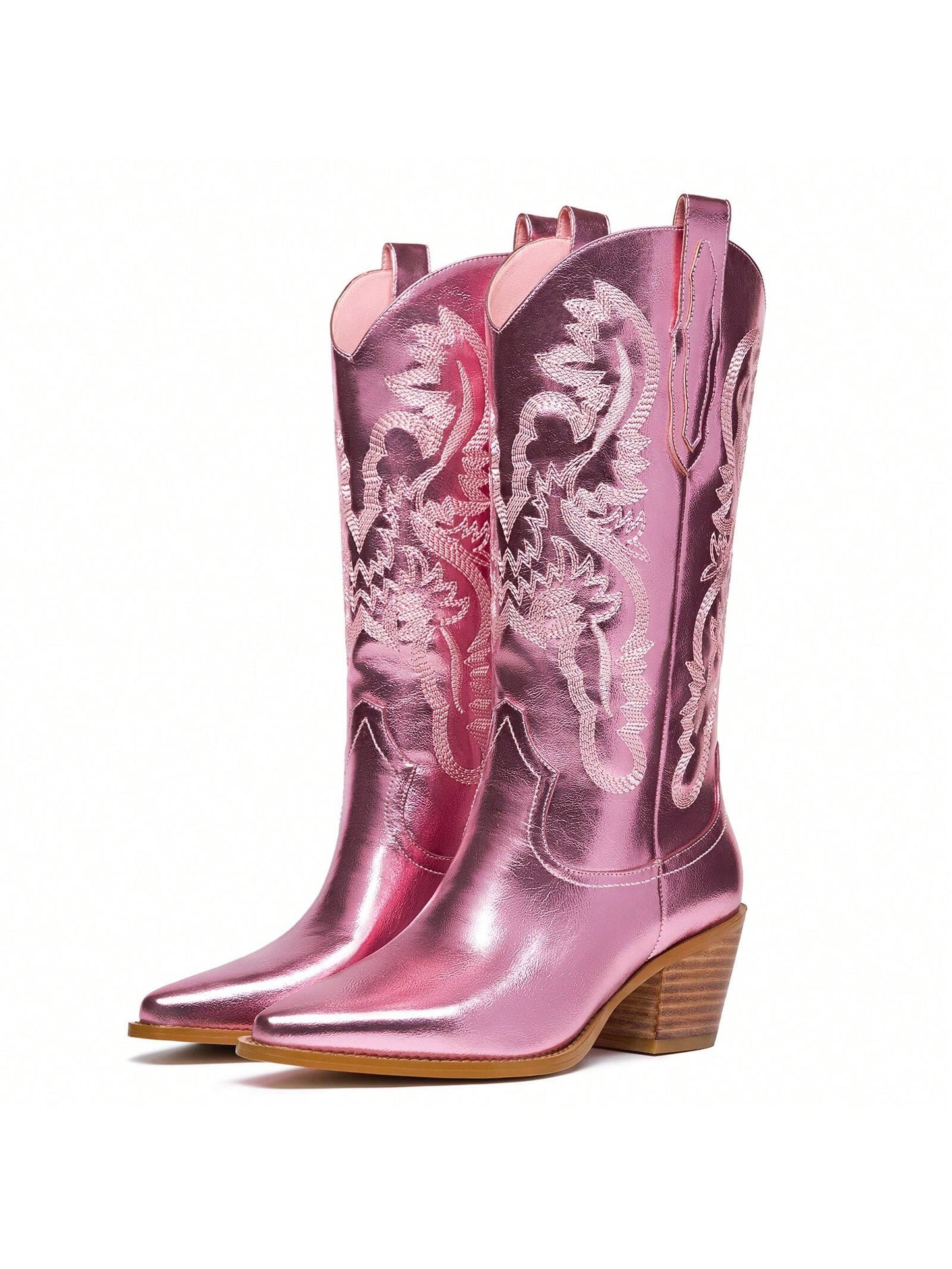 Western Embroidered Metallic Cowboy Mid Calf Boots