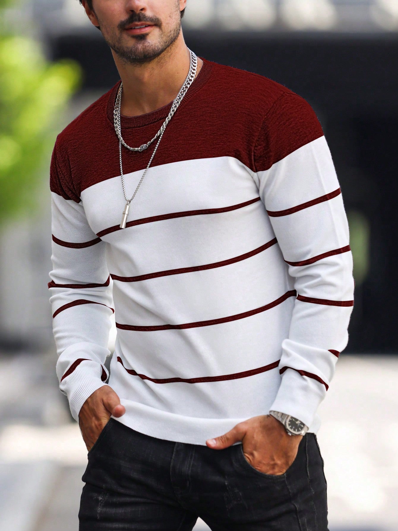 Men's Striped Long Sleeve Sweater