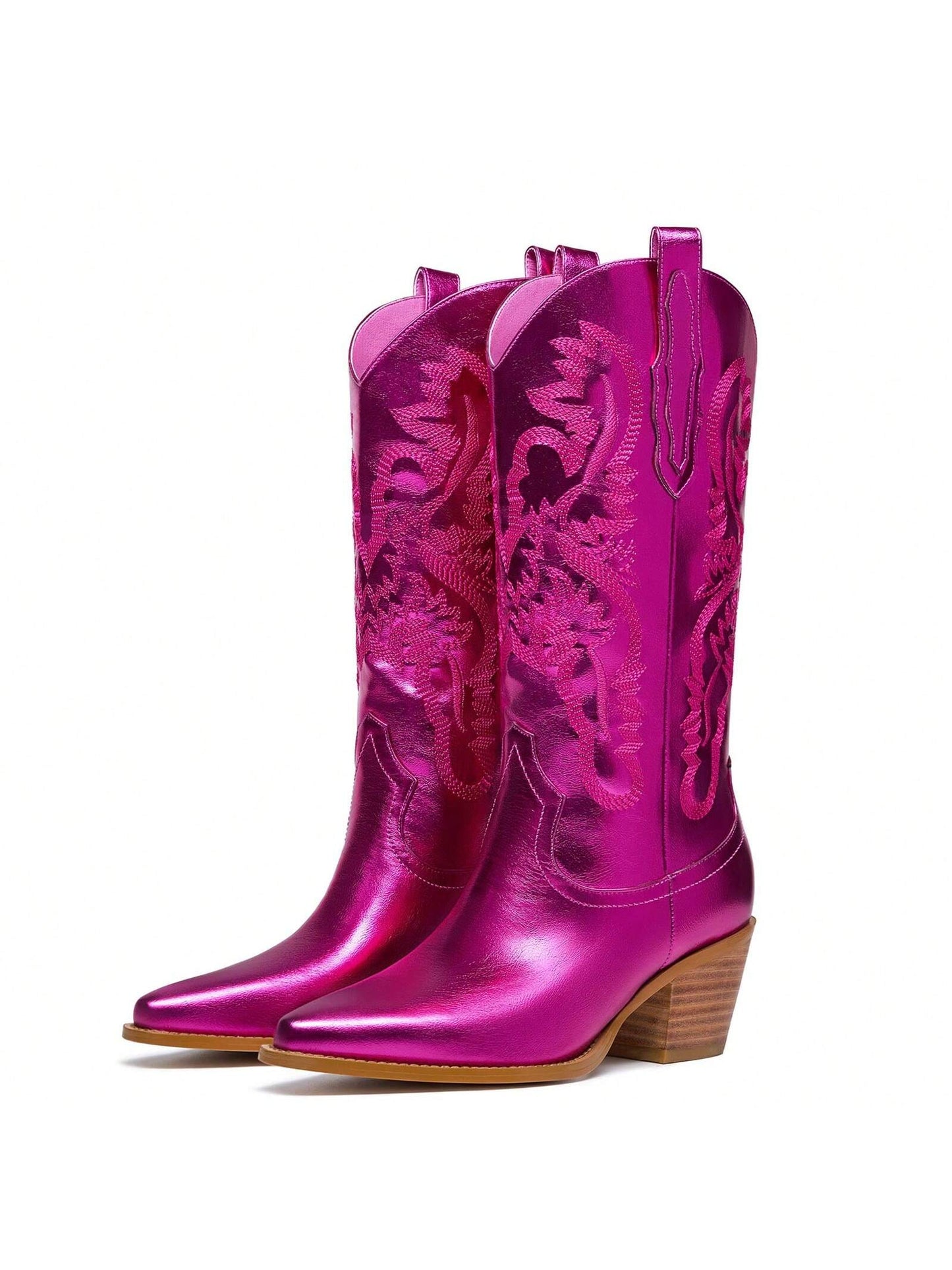 Western Embroidered Metallic Cowboy Mid Calf Boots