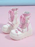 2024 Ladies' New Spring And Autumn Style Round Toe Cute Pink Heart Detail Punk Chunky Heel & Thick Sole Fashion Ankle Boots