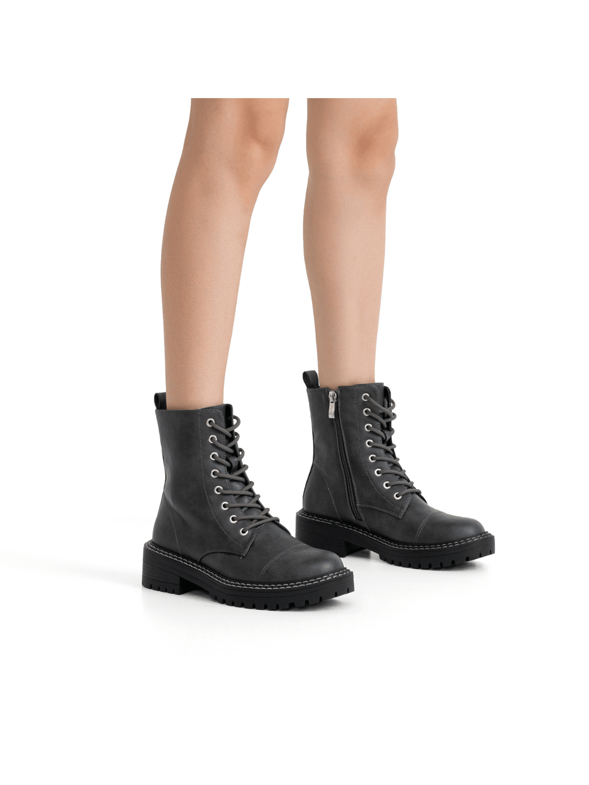 Women'S 9629 Fashion Combat Ankle Boots, Lace Up Booties With Inner Zipper