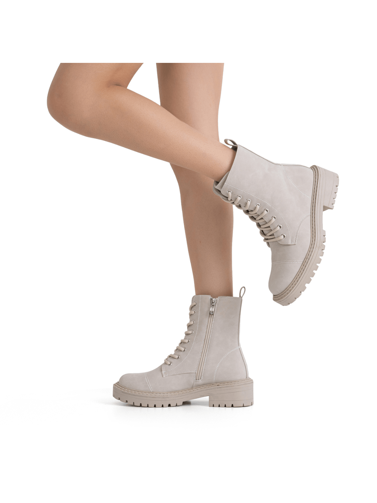 Women'S 9629 Fashion Combat Ankle Boots, Lace Up Booties With Inner Zipper