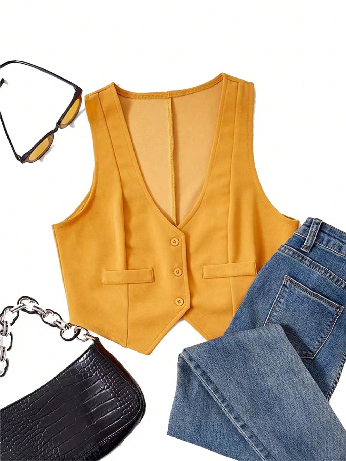 1pc Button Front Crop Waistcoat