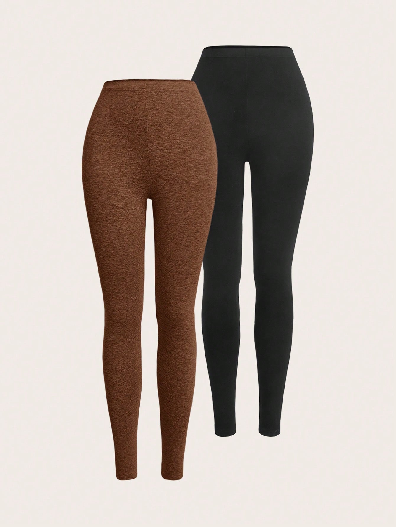 2pcs Solid Elastic Waist Leggings