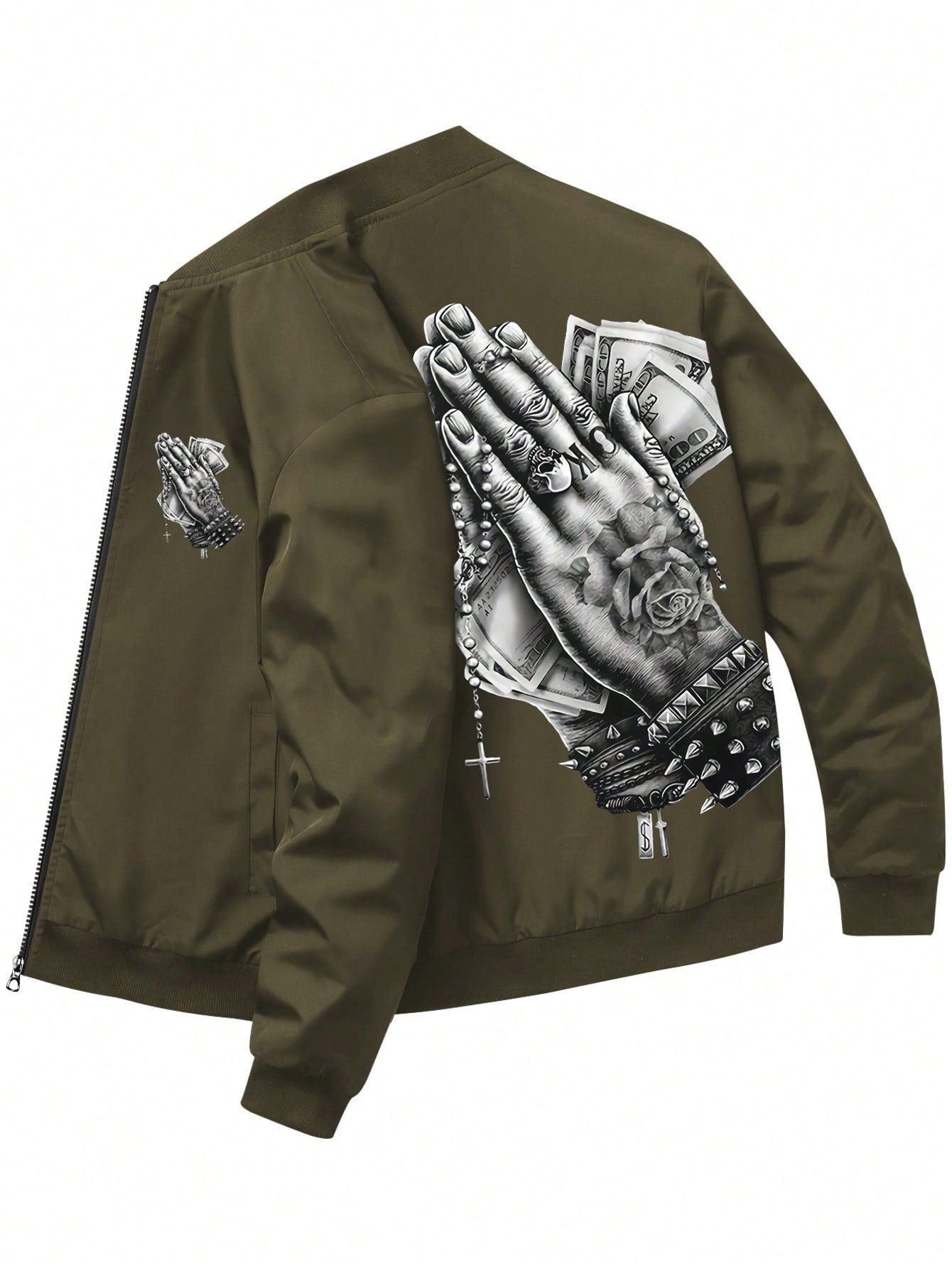 Men Hand & Letter Graphic Bomber Jacket