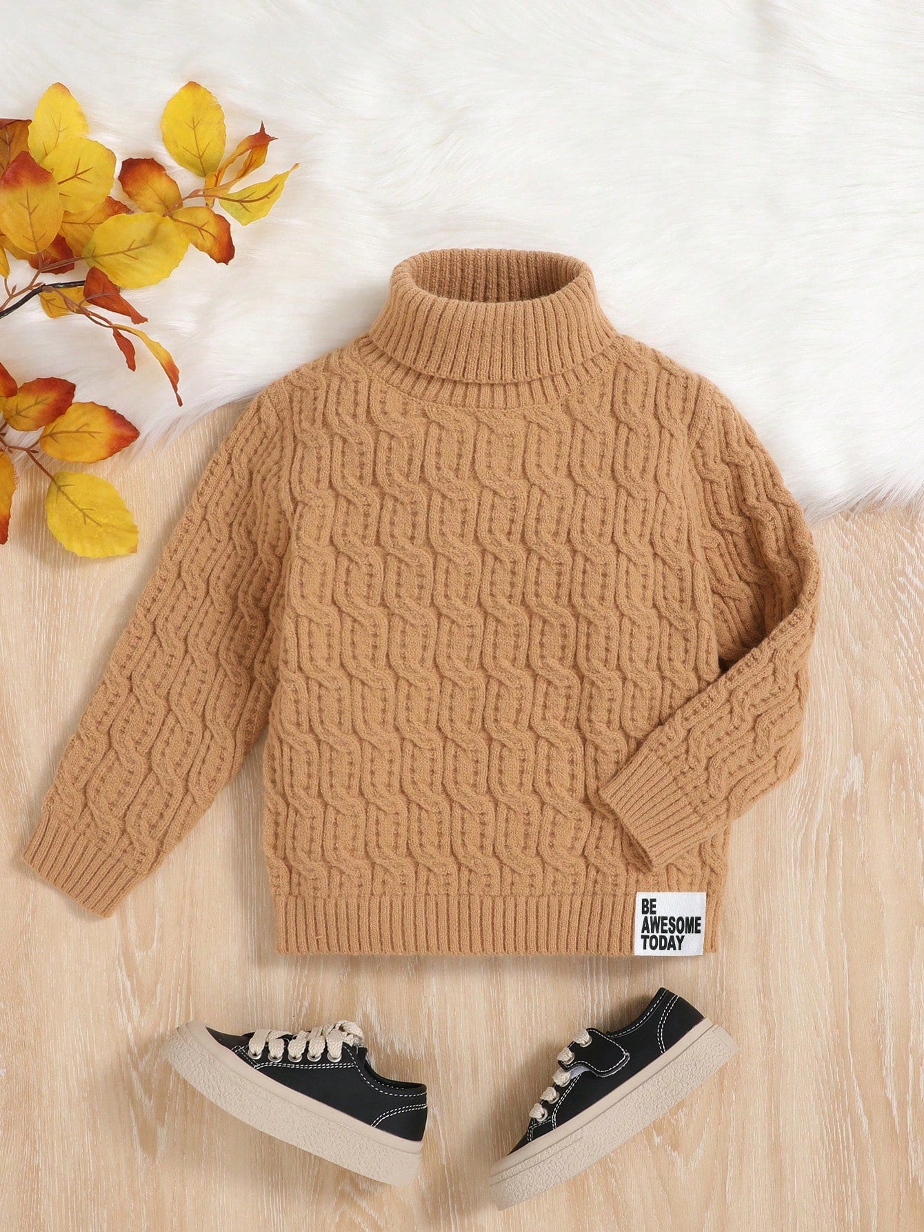 Girls' Cute Turtleneck Pullover Sweater With Long Sleeves