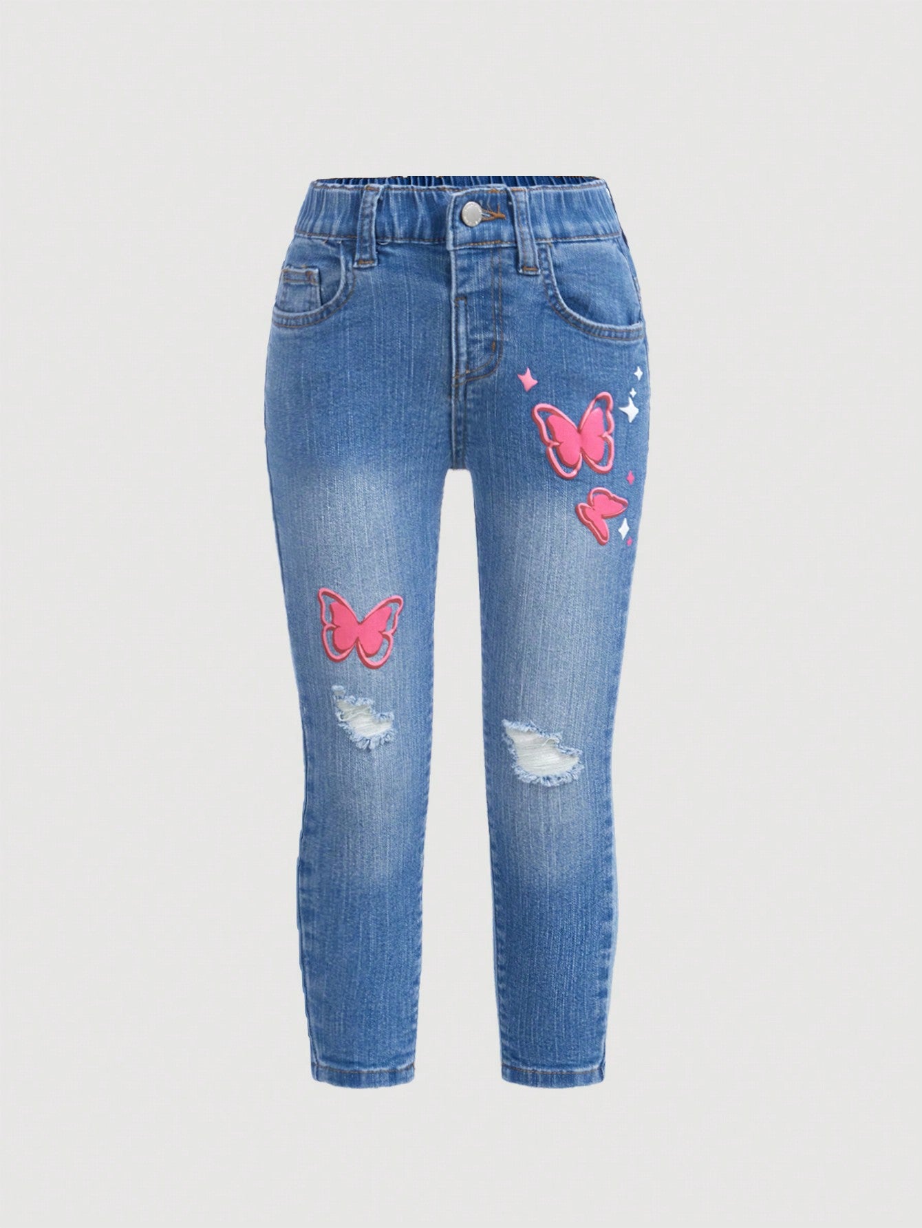 Young Girl Casual Mid-Rise Butterfly Printed Jeans