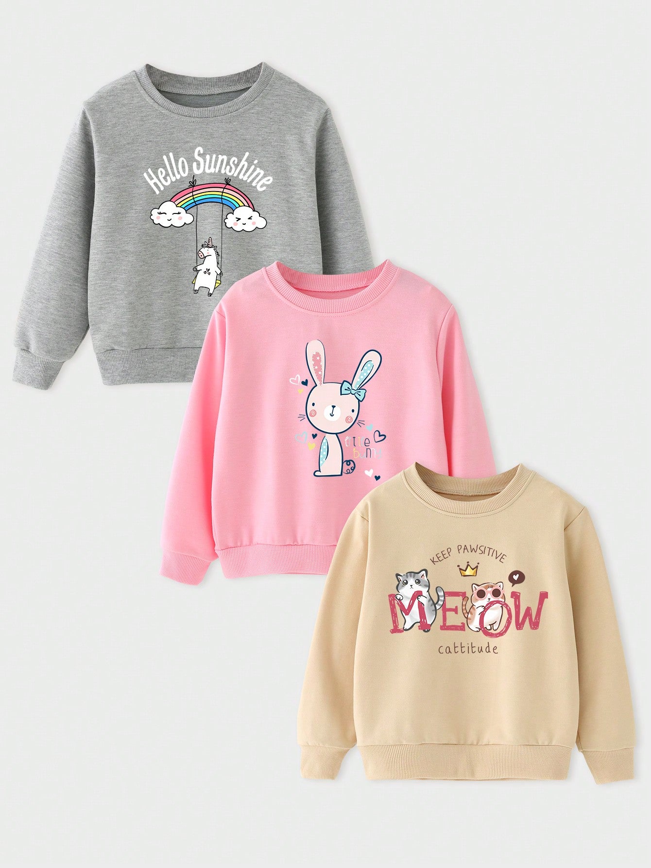 Young Girl 3pcs Casual Letter & Cartoon Graphic Pullover