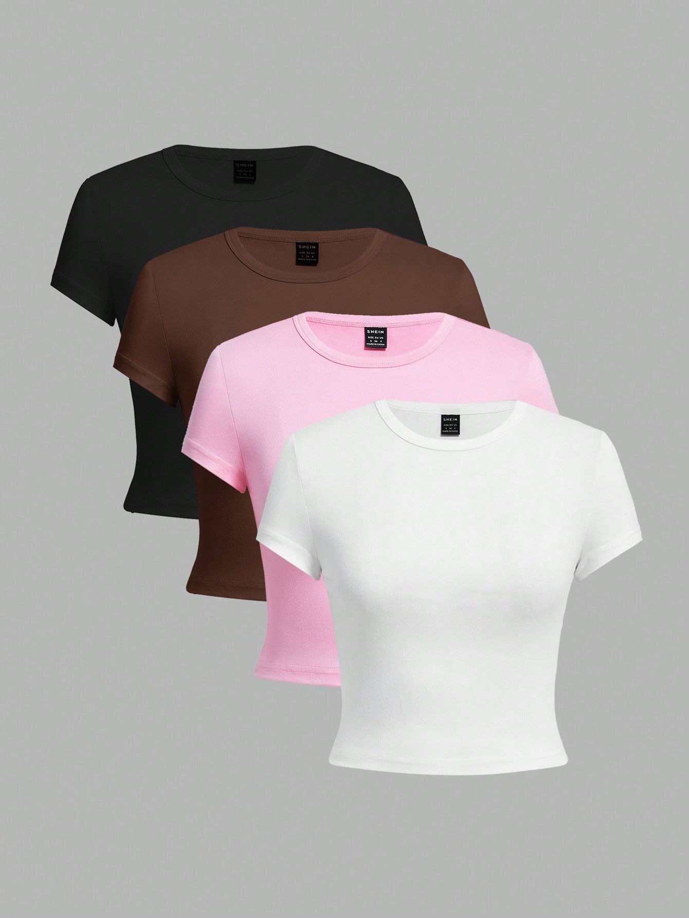 4pcs/Set Casual Round Neck Crop Sleeve Crop Lady's T-Shirt For Summer, Slim Fit