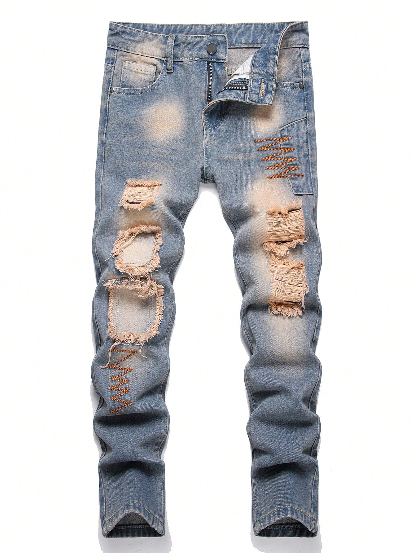 Teen Boy Fashionable Ripped Non-Stretch Denim Jeans