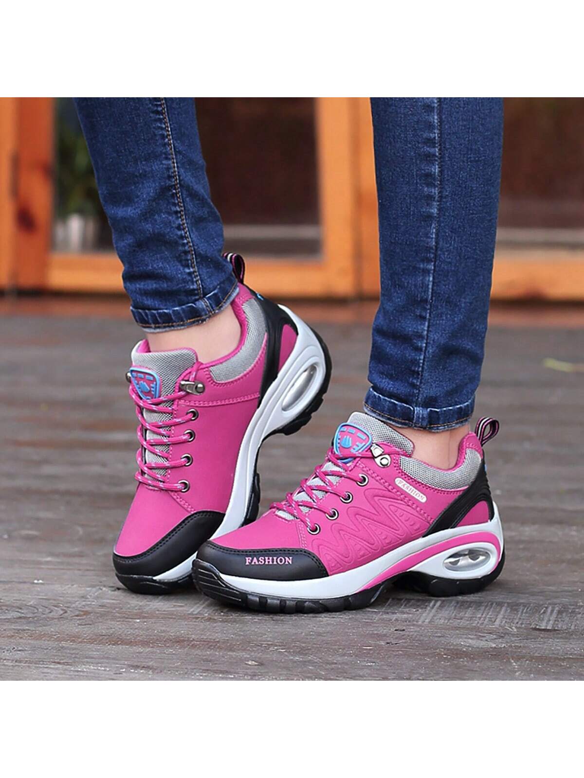 Women's Spring New Thick-Soled, Shock Absorbing, Air Cushioned, Slip-Resistant, Casual, Height Increasing, Outdoor Hiking Shoes