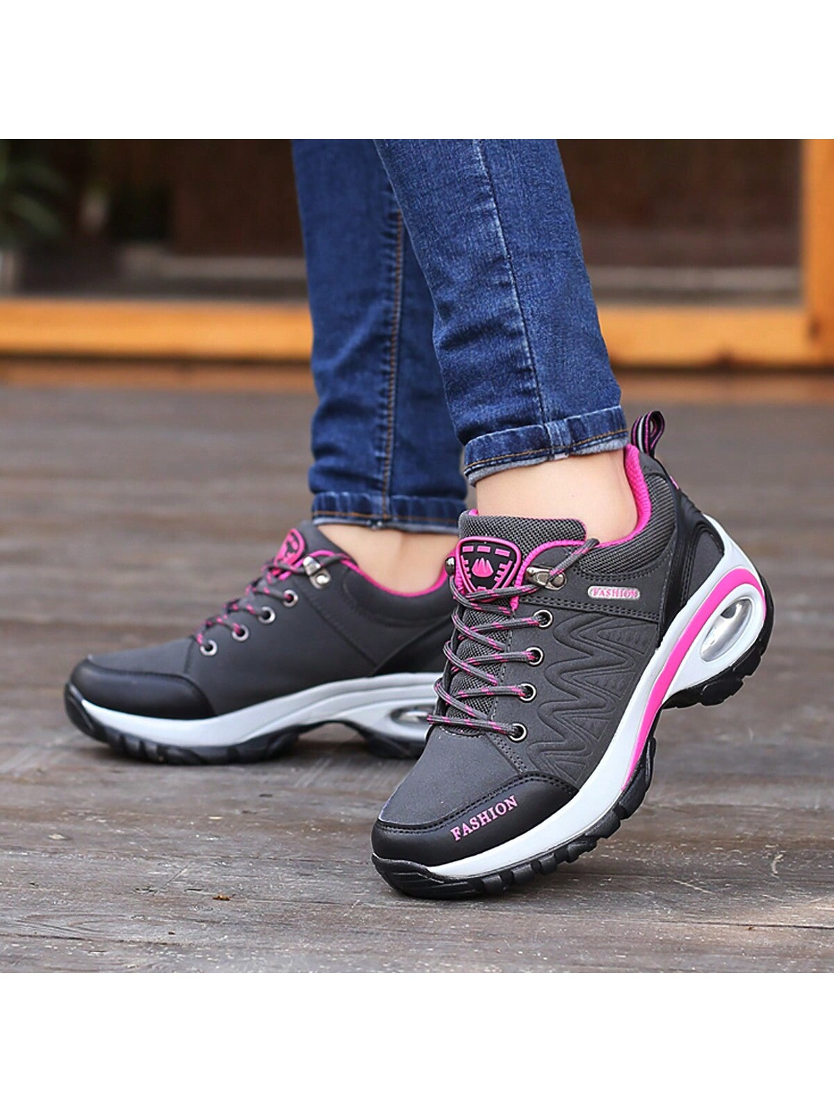 Women's Spring New Thick-Soled, Shock Absorbing, Air Cushioned, Slip-Resistant, Casual, Height Increasing, Outdoor Hiking Shoes