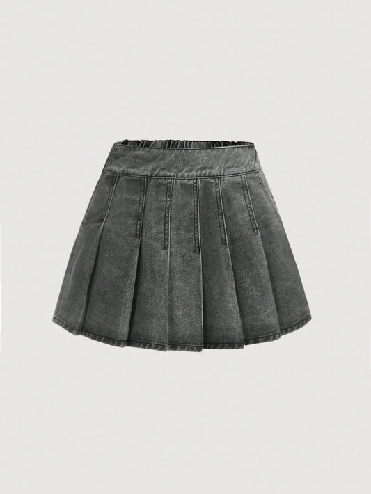 Teenage Girls' Denim Pleated A-Line Skirt